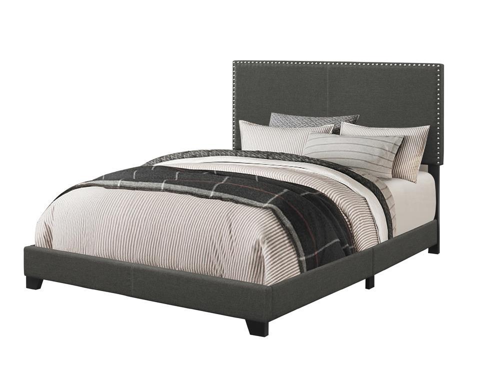 Boyd Eastern King Upholstered Bed with Nailhead Trim Charcoal - Bed - Half Price Furniture