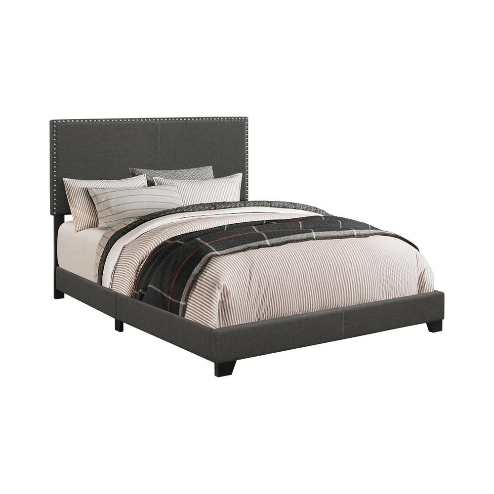 Boyd Twin Upholstered Bed with Nailhead Trim Charcoal - Bed - Half Price Furniture