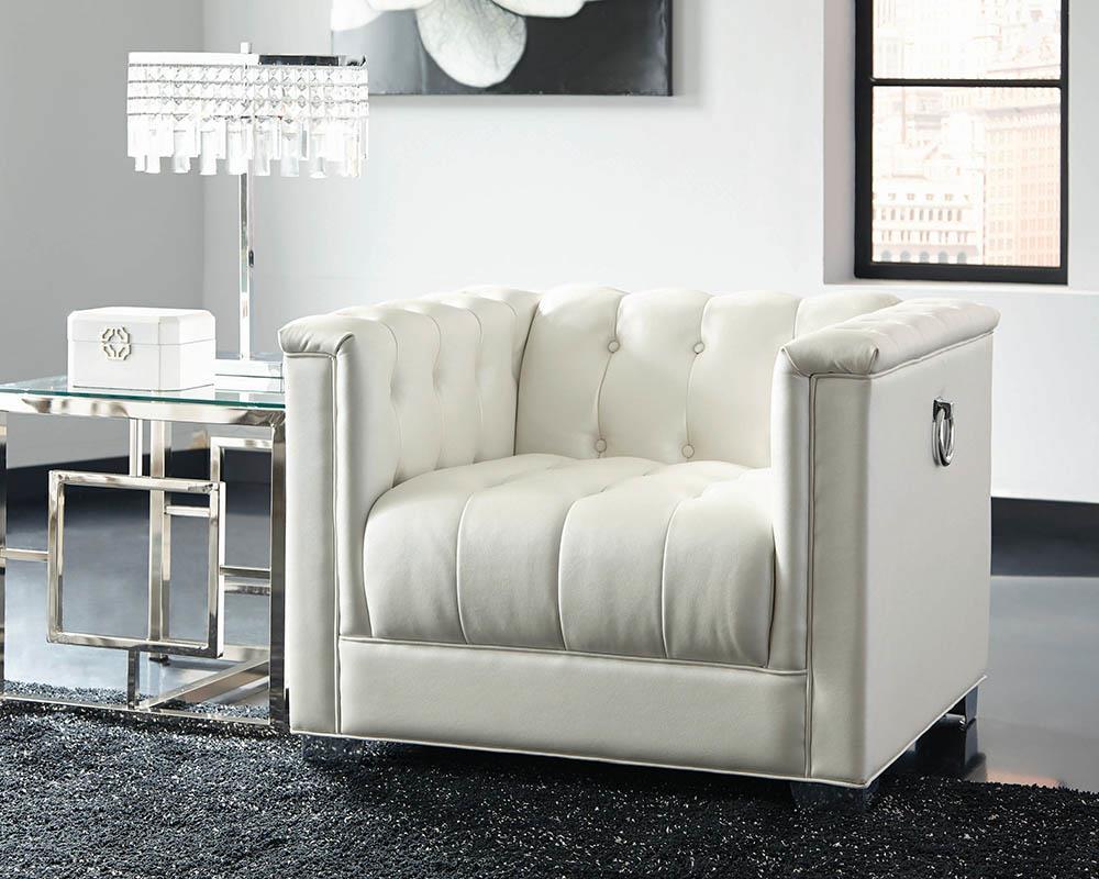Chaviano Tufted Upholstered Chair Pearl White  Las Vegas Furniture Stores