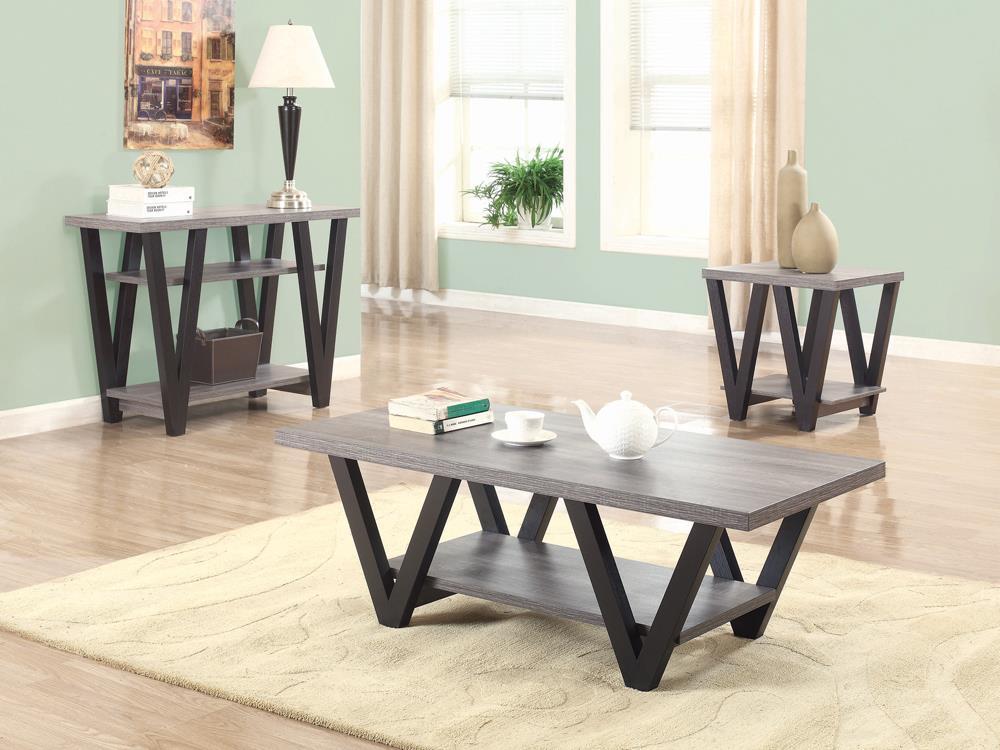 Stevens V-shaped Sofa Table Black and Antique Grey - Half Price Furniture