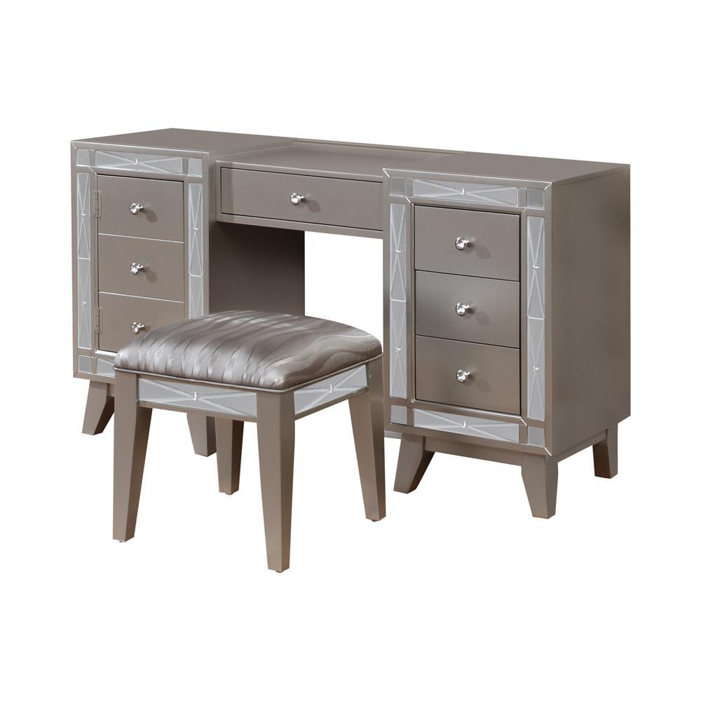 Leighton Vanity Desk and Stool Metallic Mercury - Half Price Furniture