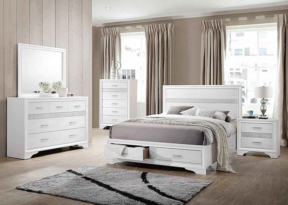 Miranda Eastern King 2-drawer Storage Bed White  Las Vegas Furniture Stores