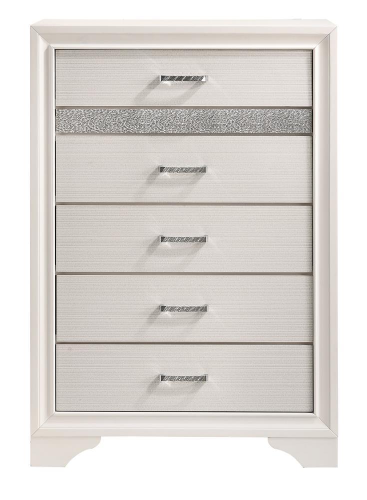 Miranda 5-drawer Chest White and Rhinestone - Chest - Half Price Furniture