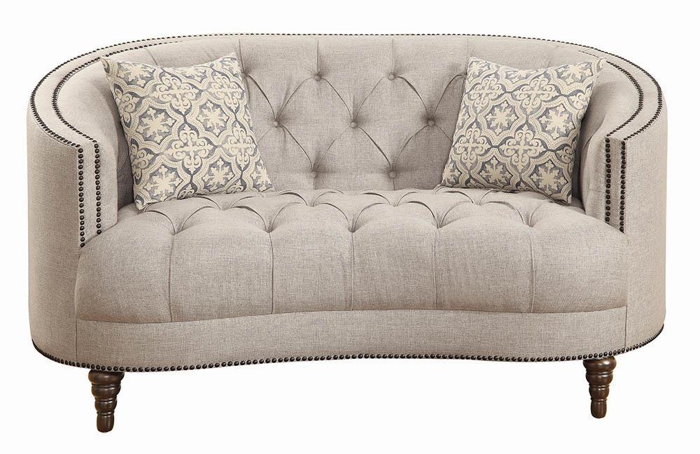 Avonlea Sloped Arm Upholstered Loveseat Trim Grey - Loveseat - Half Price Furniture