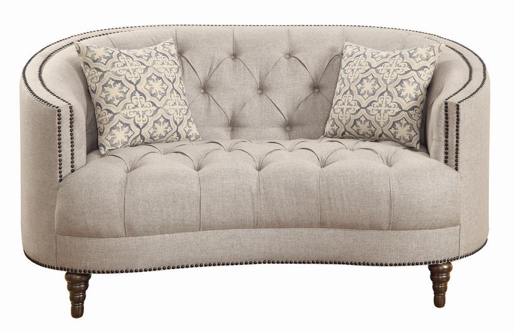 Avonlea Sloped Arm Upholstered Loveseat Trim Grey - Loveseat - Half Price Furniture