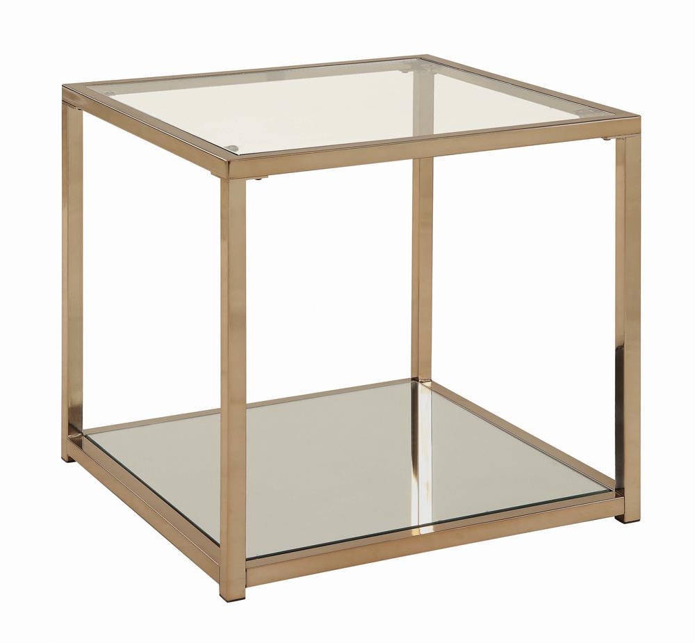 Cora End Table with Mirror Shelf Chocolate Chrome - Half Price Furniture