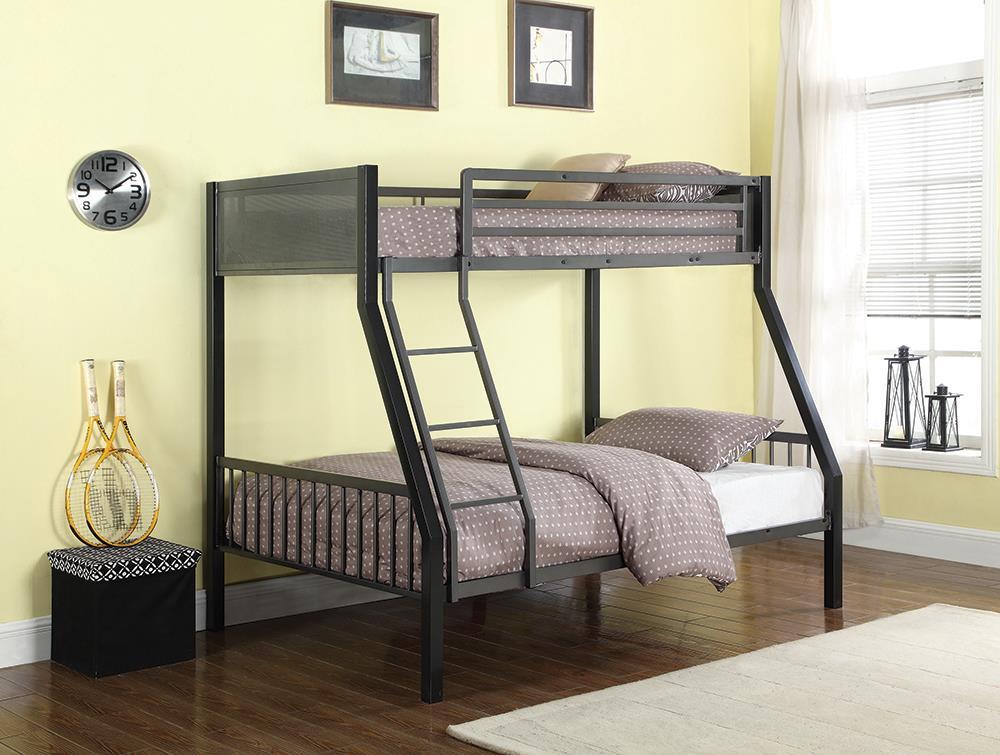 Meyers Twin Over Full Metal Bunk Bed Black and Gunmetal Meyers Twin Over Full Metal Bunk Bed Black and Gunmetal Half Price Furniture