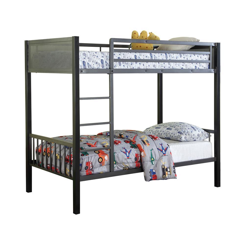 Meyers Twin Over Twin Metal Bunk Bed Black and Gunmetal Meyers Twin Over Twin Metal Bunk Bed Black and Gunmetal Half Price Furniture