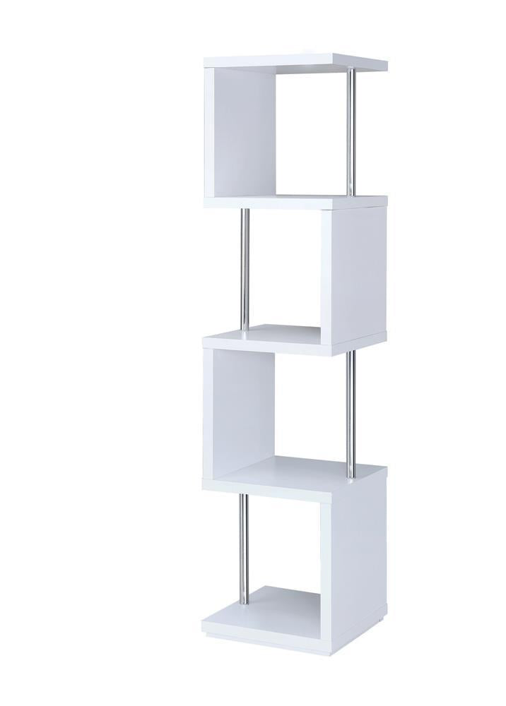 Baxter 4-shelf Bookcase White and Chrome - Bookcase - Half Price Furniture