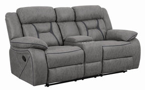 Higgins Pillow Top Arm Motion Loveseat with Console Grey Higgins Pillow Top Arm Motion Loveseat with Console Grey Half Price Furniture