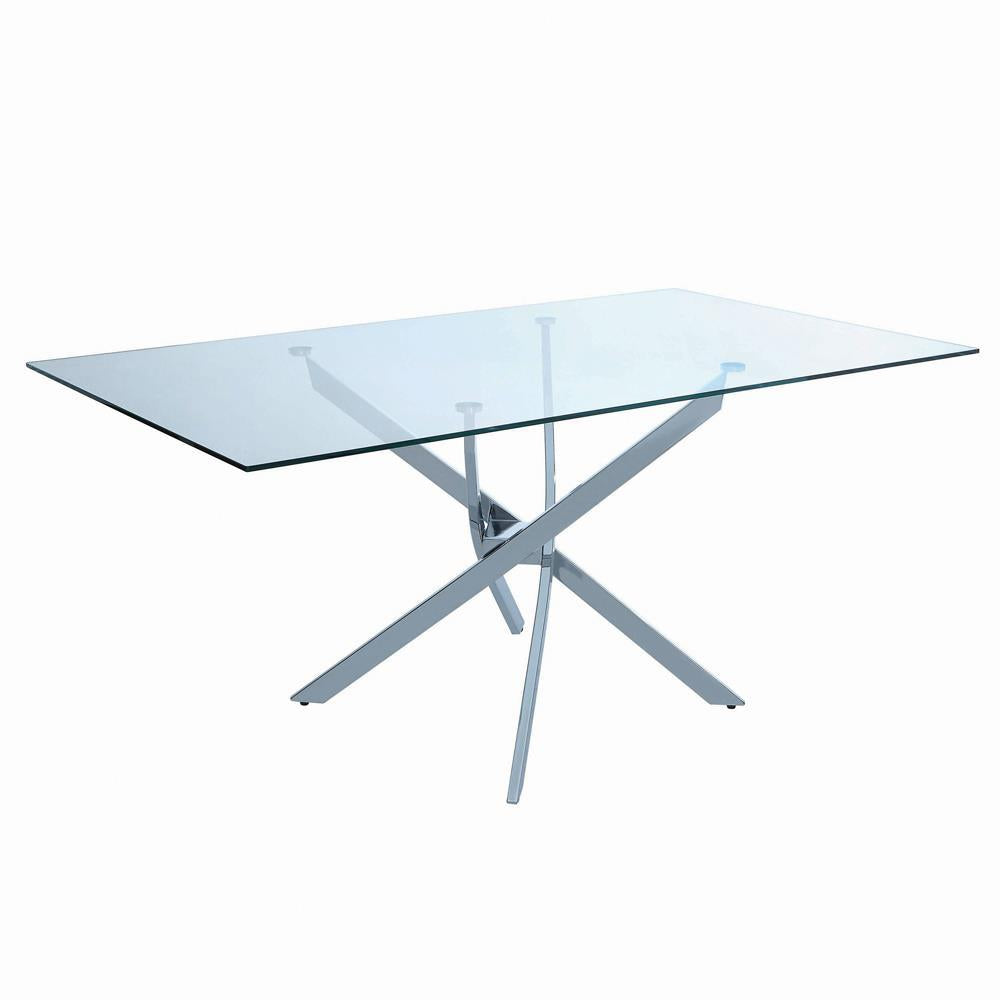 Carmelo X-shaped Dining Table Chrome and Clear Carmelo X-shaped Dining Table Chrome and Clear Half Price Furniture