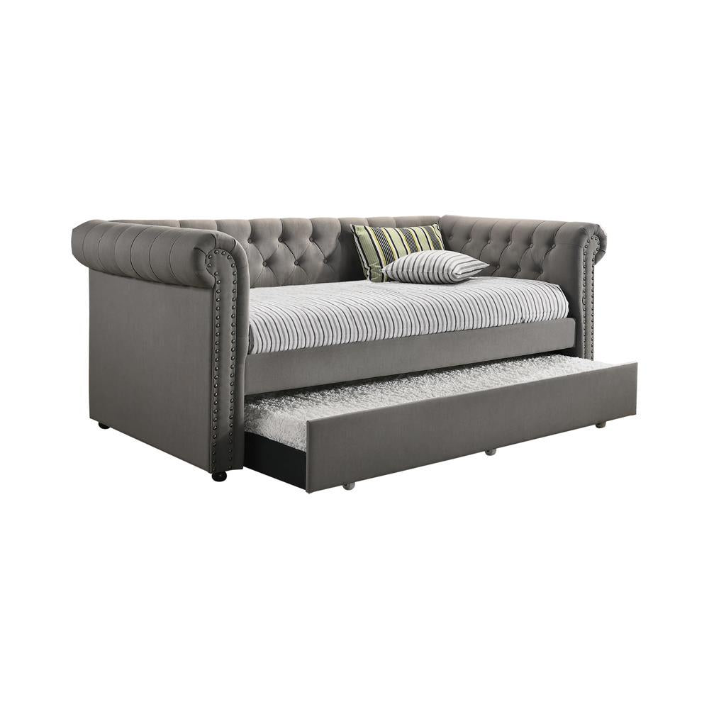 Kepner Tufted Upholstered Daybed Grey with Trundle Kepner Tufted Upholstered Daybed Grey with Trundle Half Price Furniture