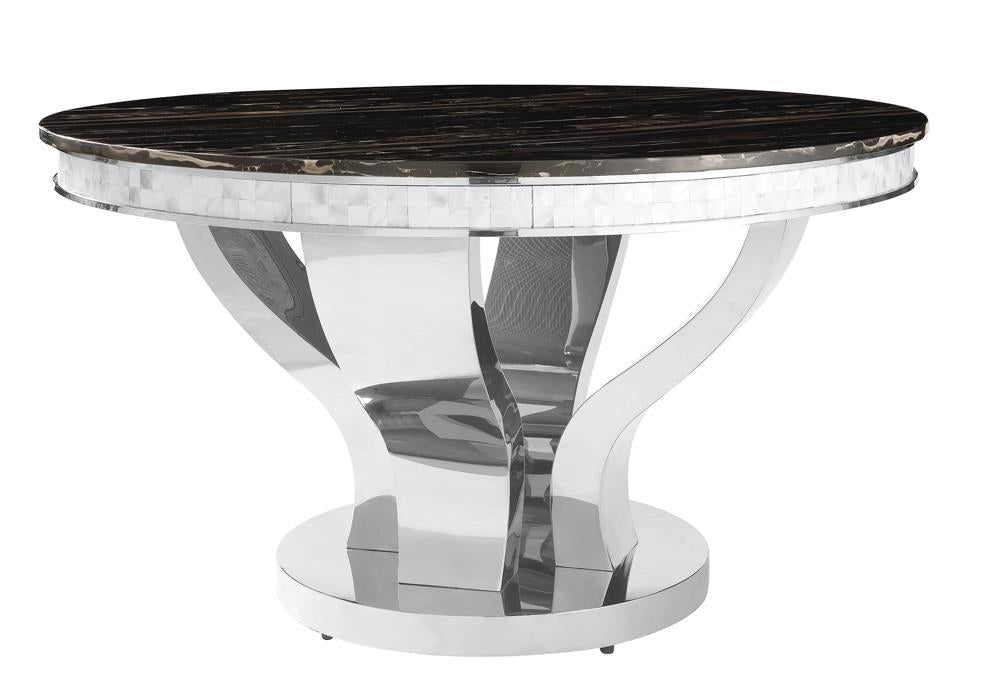 Anchorage Round Dining Table Chrome and Black - Dining Table - Half Price Furniture
