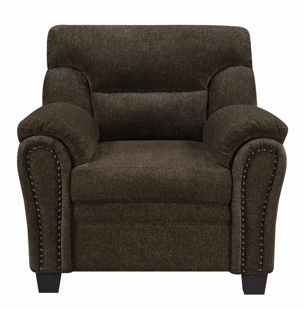 Clementine Upholstered Chair with Nailhead Trim Brown - Chair - Half Price Furniture