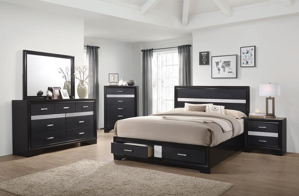 Miranda California King 2-drawer Storage Bed Black Miranda California King 2-drawer Storage Bed Black Half Price Furniture
