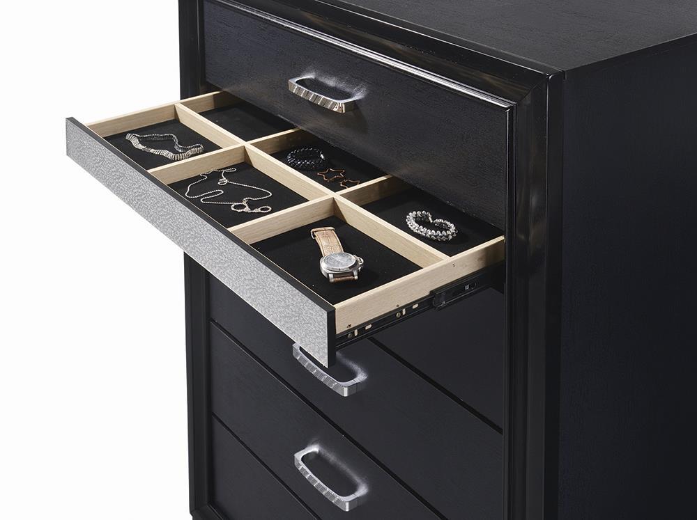 Miranda 5-drawer Chest Black and Rhinestone - Half Price Furniture