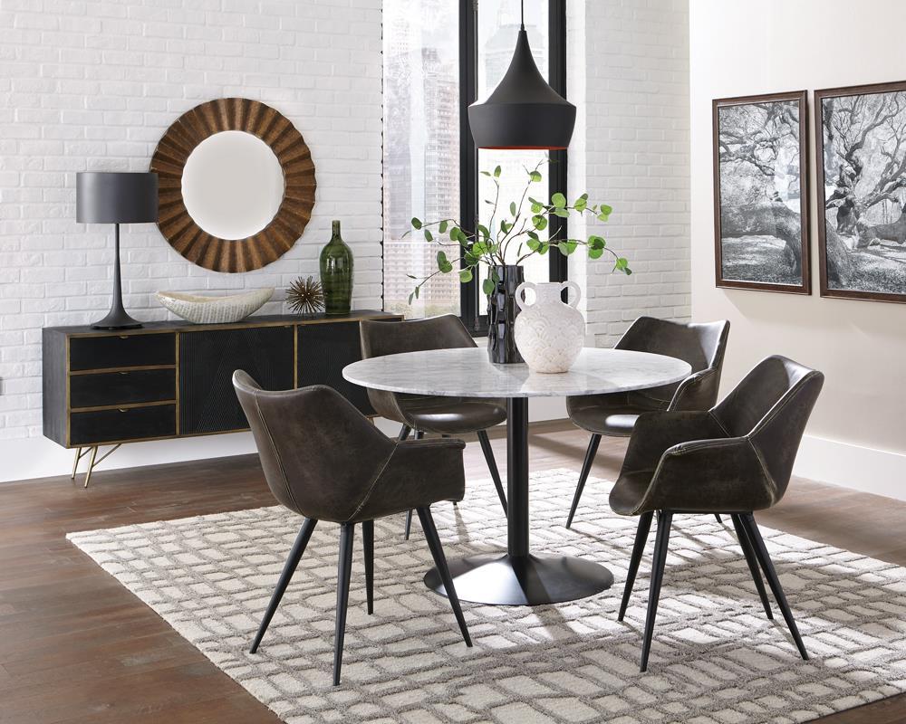 Bartole Round Dining Table White and Matte Black Half Price Furniture