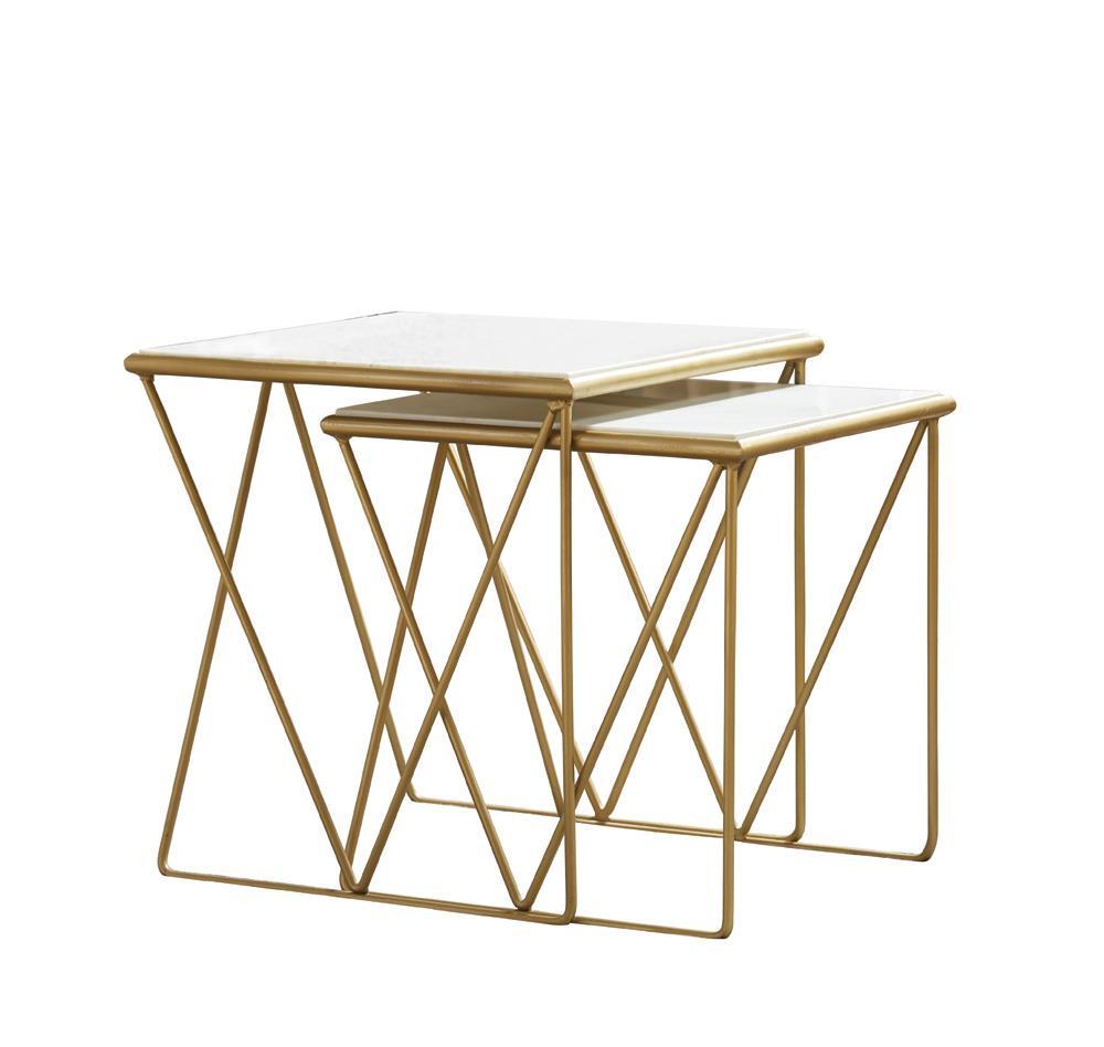 Bette 2-piece Nesting Table Set White and Gold - Table Set - Half Price Furniture