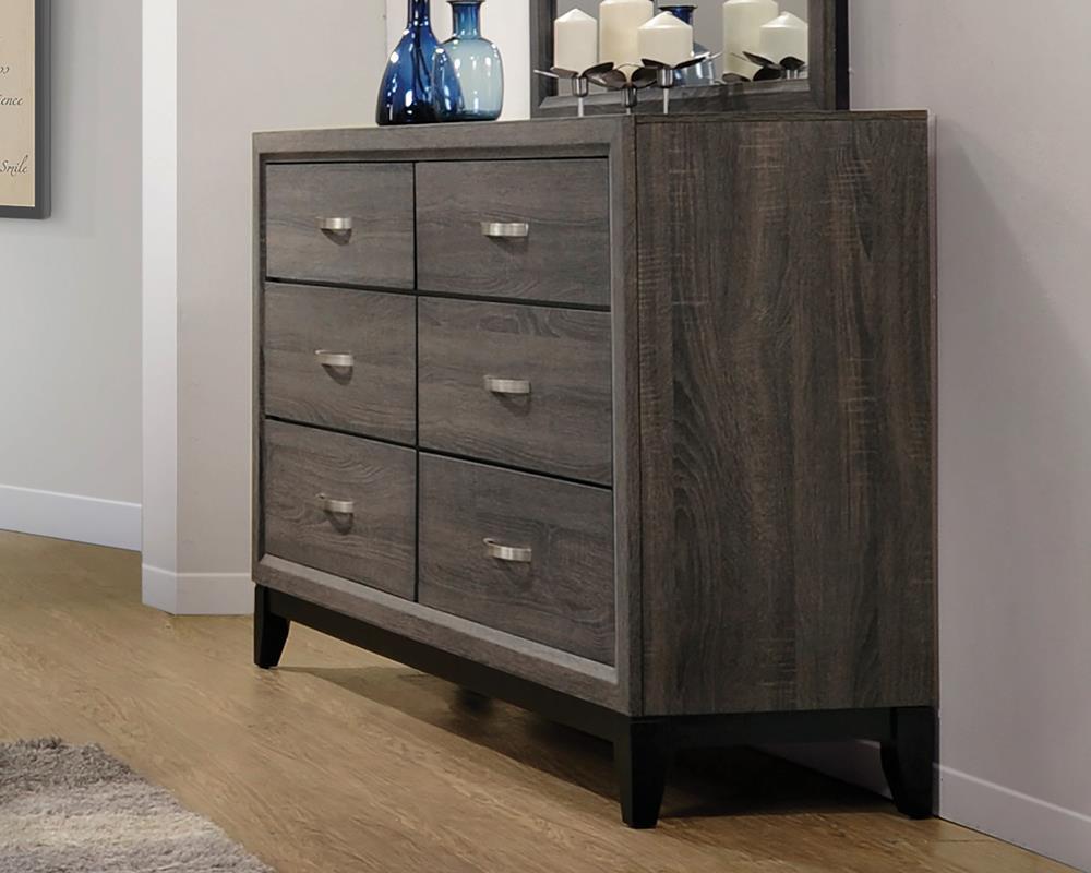 Watson 6-drawer Dresser Grey Oak and Black Watson 6-drawer Dresser Grey Oak and Black Half Price Furniture