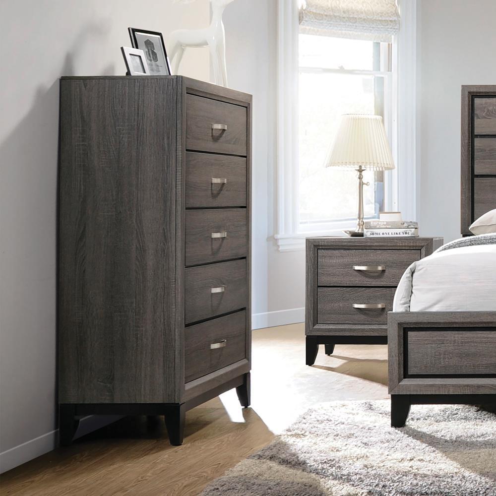 Watson 5-drawer Chest Grey Oak and Black Watson 5-drawer Chest Grey Oak and Black Half Price Furniture