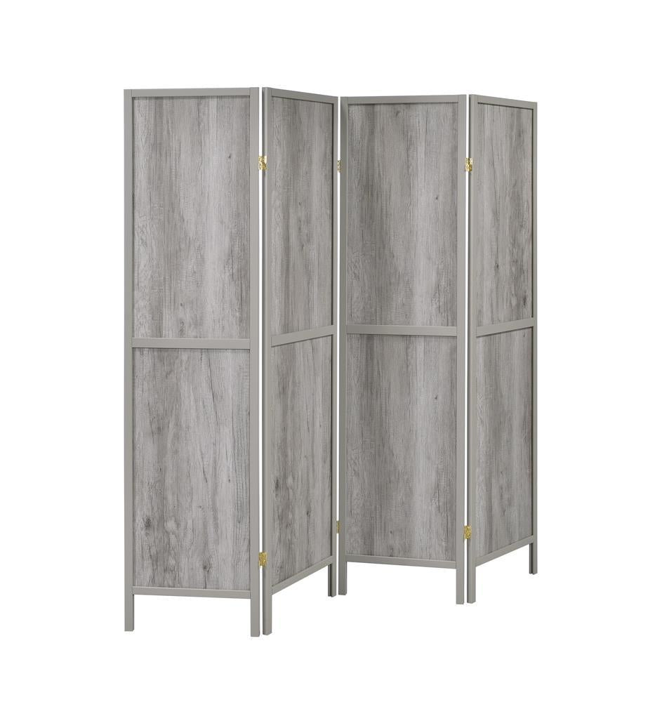 Deepika 4-panel Folding Screen Grey Driftwood - Room Divider - Half Price Furniture