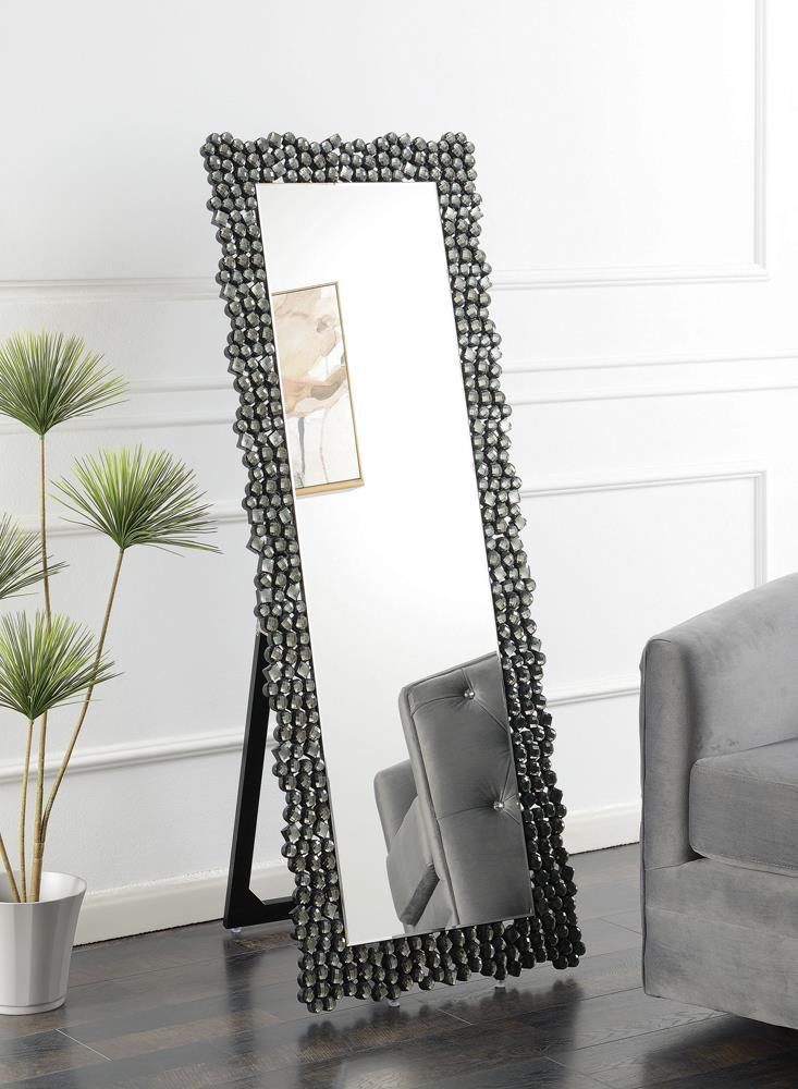 Mckay Textural Frame Cheval Floor Mirror Silver and Smoky Grey Half Price Furniture