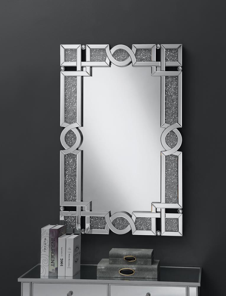 Jackie Interlocking Wall Mirror with Iridescent Panels and Beads Silver Jackie Interlocking Wall Mirror with Iridescent Panels and Beads Silver Half Price Furniture