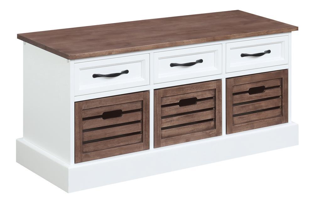 Alma 3-drawer Storage Bench Weathered Brown and White - Half Price Furniture