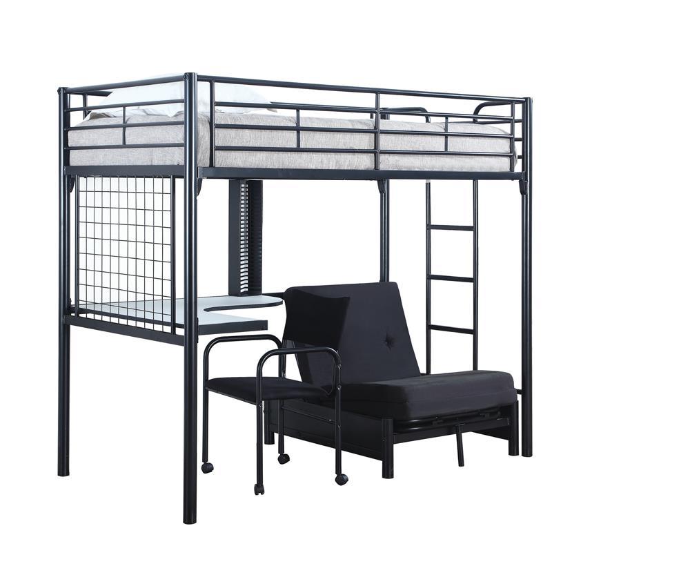Jenner Twin Futon Workstation Loft Bed Black - Loft Bed - Half Price Furniture