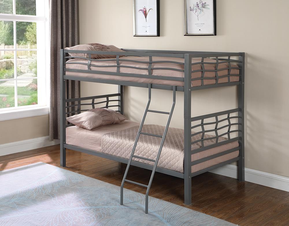 Fairfax Twin Over Twin Bunk Bed with Ladder Light Gunmetal Half Price Furniture