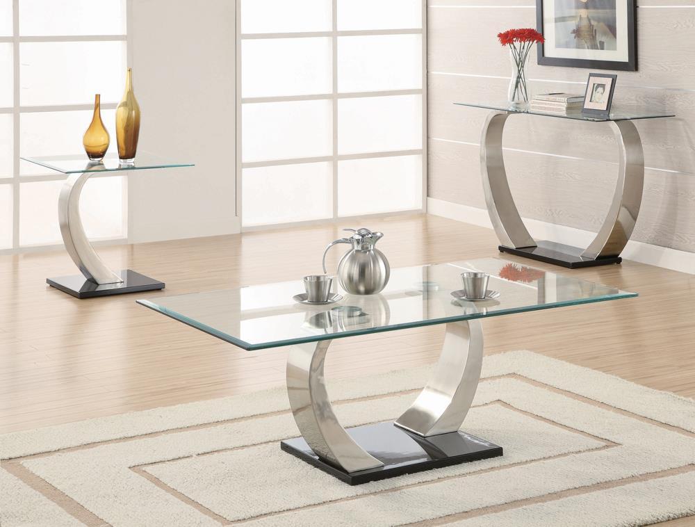 Pruitt Glass Top Coffee Table Clear and Satin Half Price Furniture