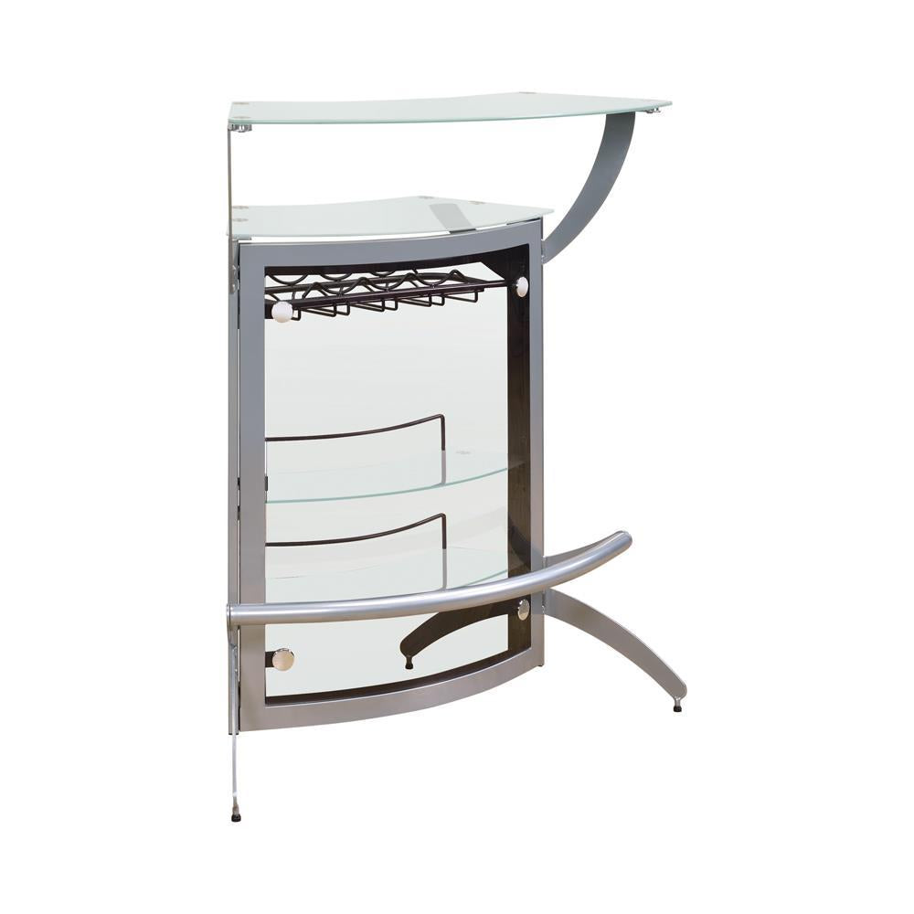 Dallas 2-shelf Home Bar Silver and Frosted Glass Dallas 2-shelf Home Bar Silver and Frosted Glass Half Price Furniture