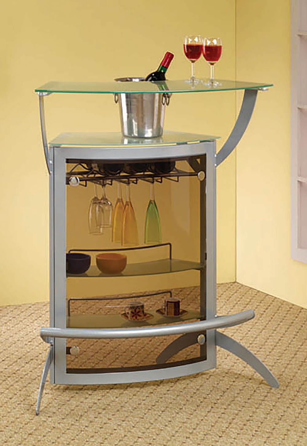 Dallas 2-shelf Home Bar Silver and Frosted Glass - Bar - Half Price Furniture