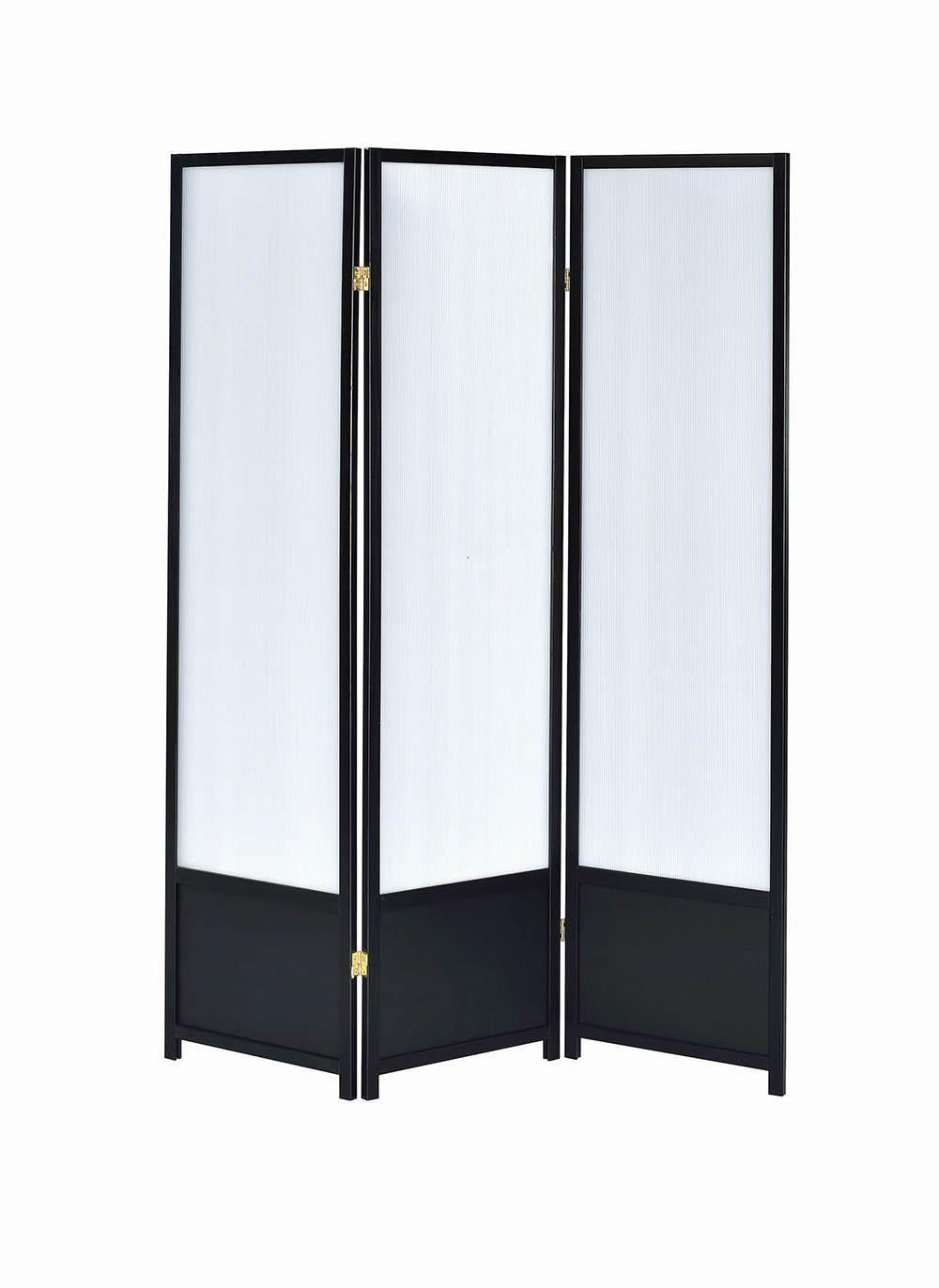 Calix 3-panel Folding Floor Screen Translucent and Black - Half Price Furniture