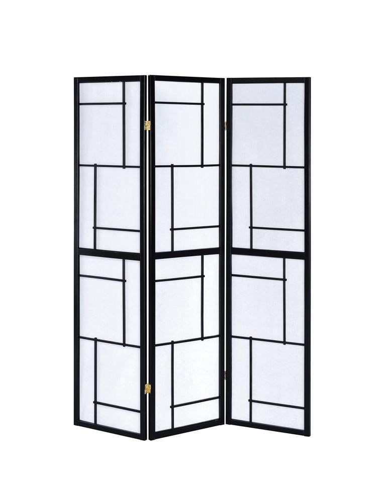 Damis 3-panel Folding Floor Screen Black and White - Half Price Furniture