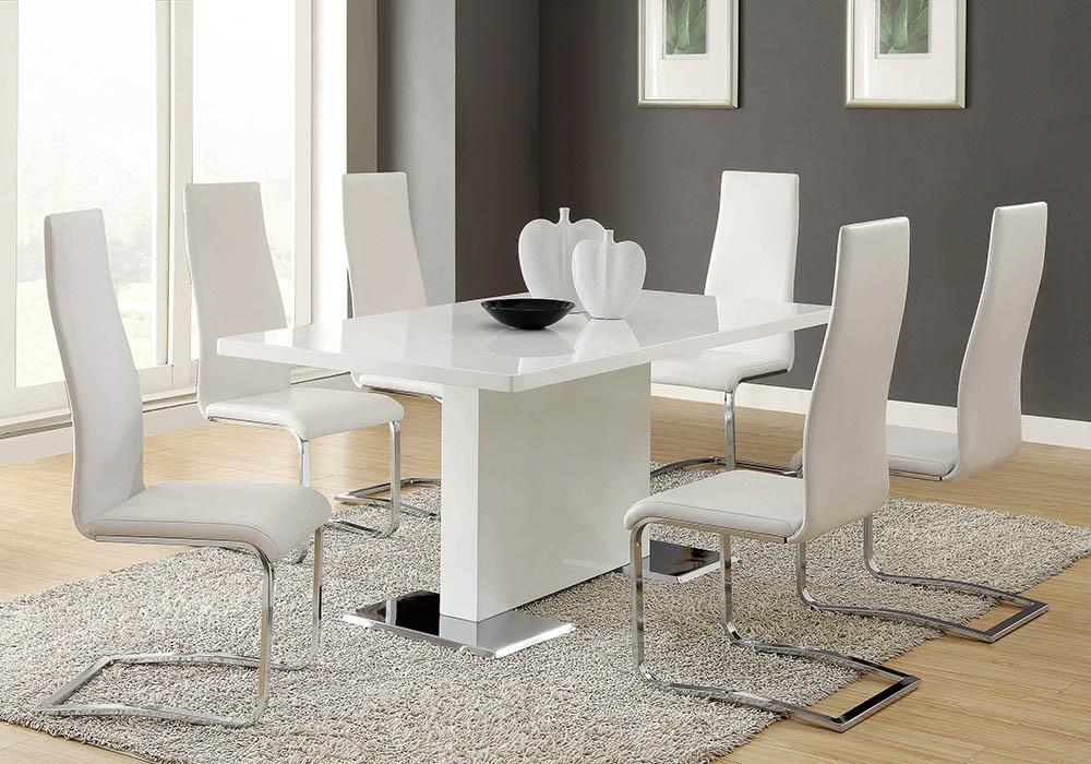 Anges T-shaped Pedestal Dining Table Glossy White Half Price Furniture