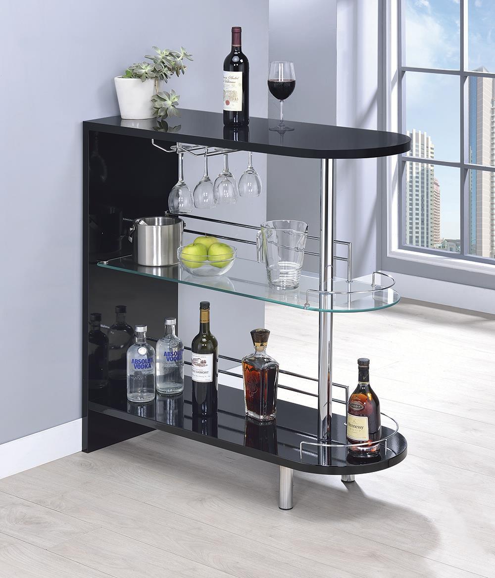 Adolfo 3-tier Bar Table Glossy Black and Clear - Half Price Furniture
