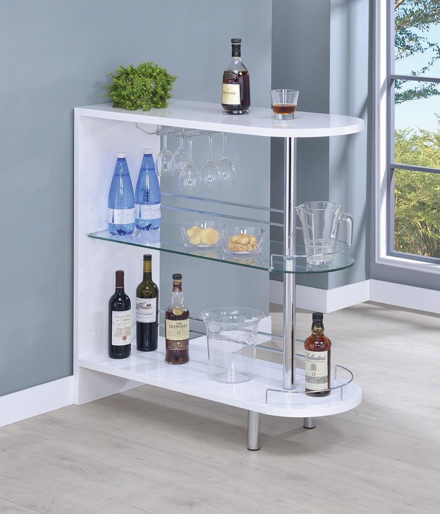Adolfo 3-tier Bar Table Glossy White and Clear - Bar - Half Price Furniture