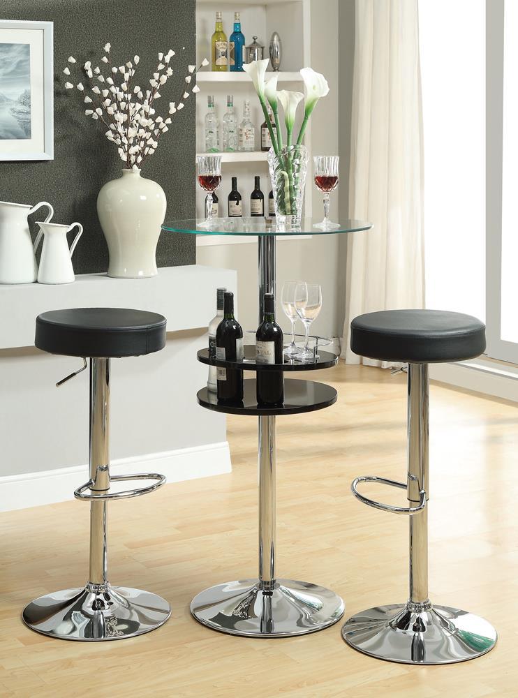 Gianella Glass Top Bar Table with Wine Storage Black and Chrome - Counter Height Table - Half Price Furniture