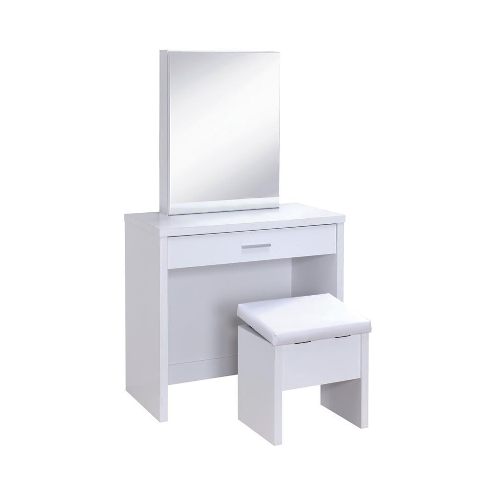 Harvey 2-piece Vanity Set with Lift-Top Stool White  Las Vegas Furniture Stores