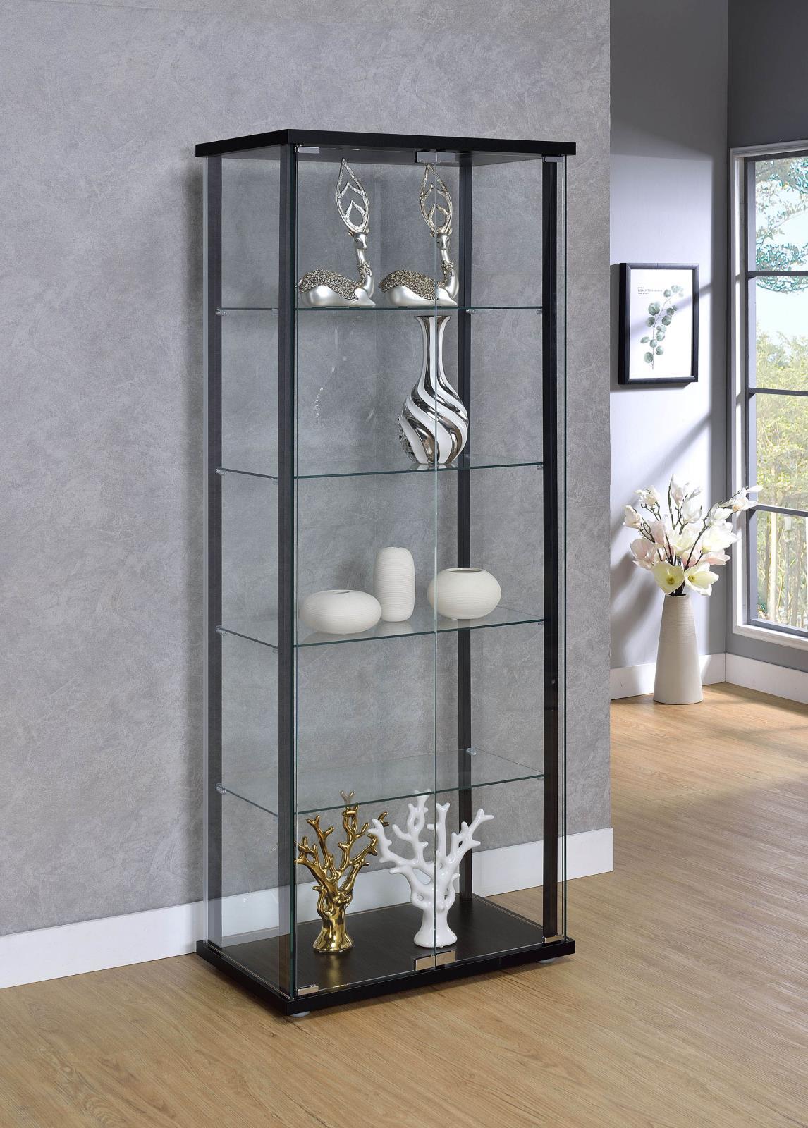 Delphinium 5-shelf Glass Curio Cabinet Black and Clear Delphinium 5-shelf Glass Curio Cabinet Black and Clear Half Price Furniture