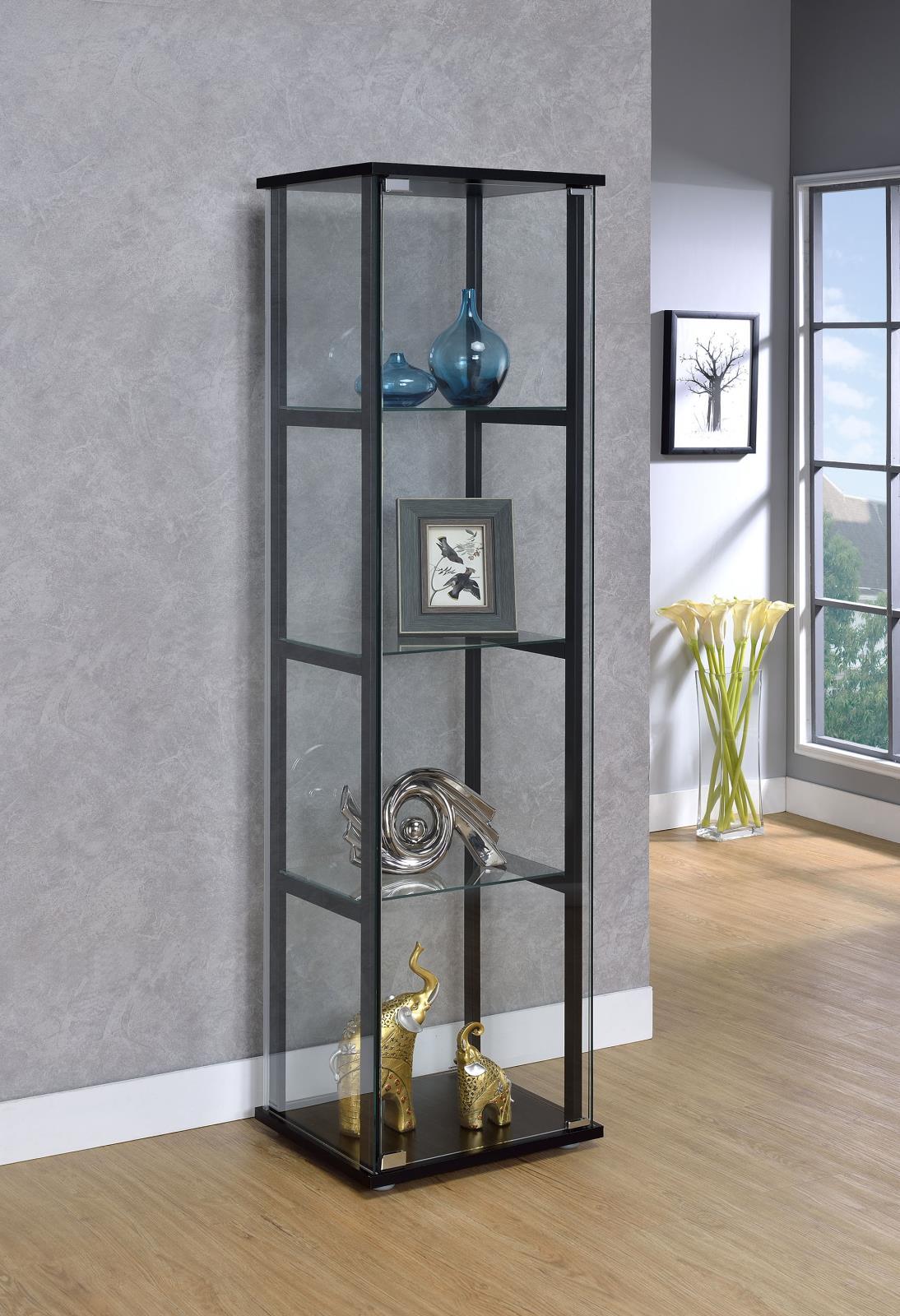 Cyclamen 4-shelf Glass Curio Cabinet Black and Clear  Las Vegas Furniture Stores