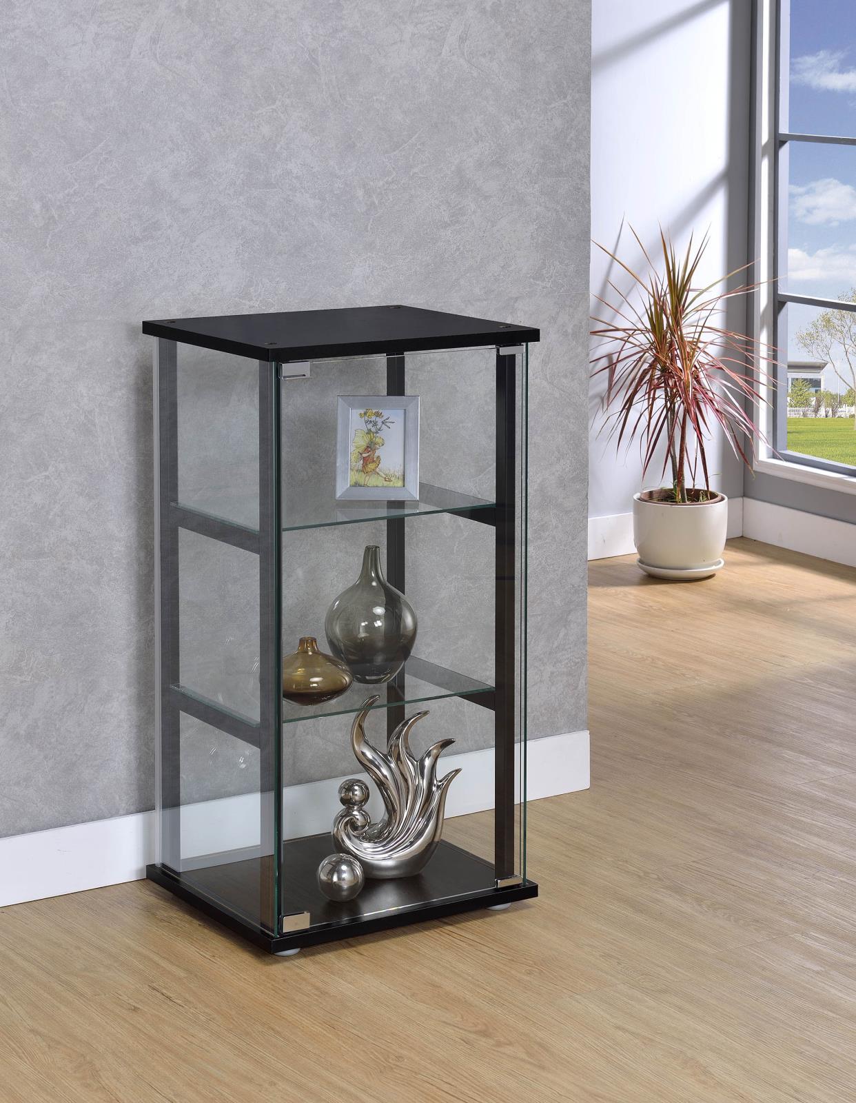Cyclamen 3-shelf Glass Curio Cabinet Black and Clear - Curio - Half Price Furniture