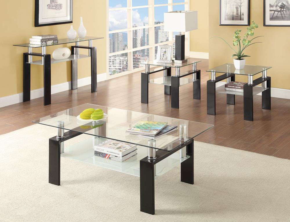 Dyer Tempered Glass Sofa Table with Shelf Black Dyer Tempered Glass Sofa Table with Shelf Black Half Price Furniture