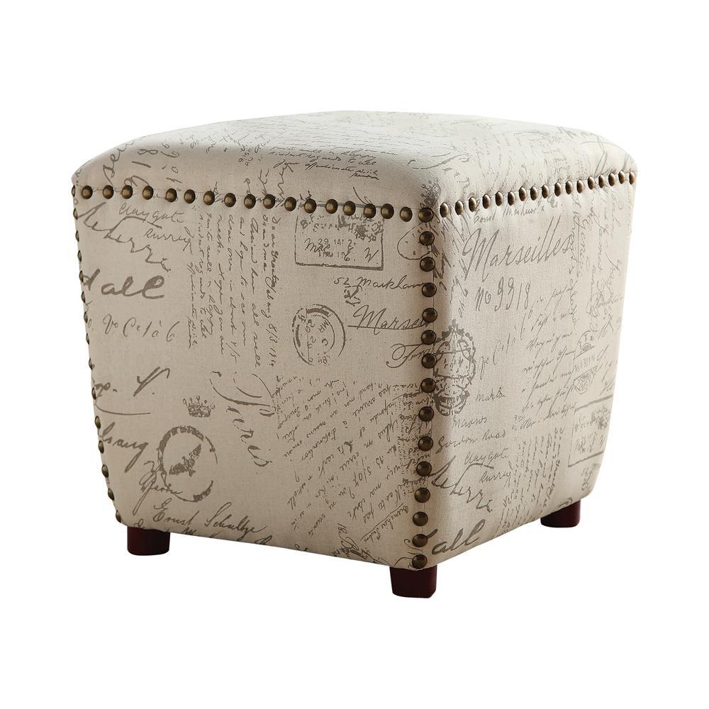 Lucy Upholstered Ottoman with Nailhead Trim Off White and Grey Lucy Upholstered Ottoman with Nailhead Trim Off White and Grey Half Price Furniture