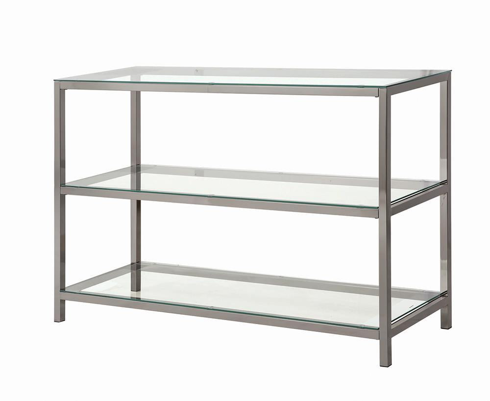Trini Sofa Table with Glass Shelf Black Nickel Trini Sofa Table with Glass Shelf Black Nickel Half Price Furniture