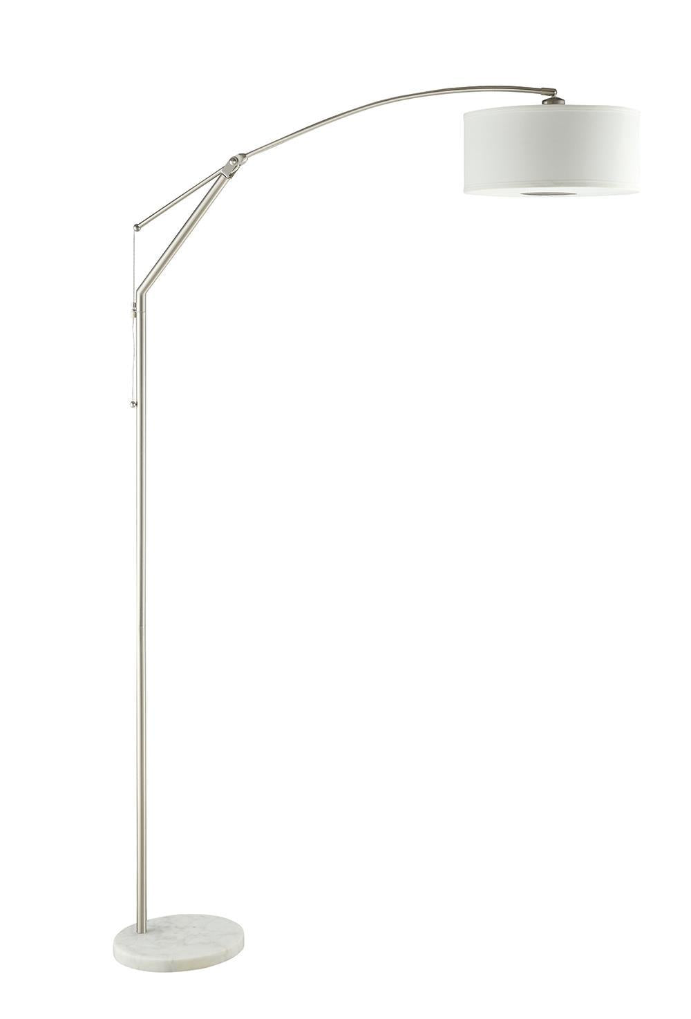 Moniz Adjustable Arched Arm Floor Lamp Chrome and White - Lamp - Half Price Furniture