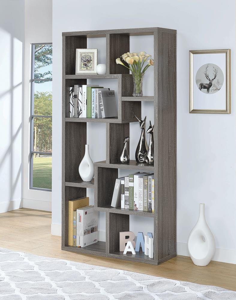 Theo 10-shelf Bookcase Weathered Grey Half Price Furniture