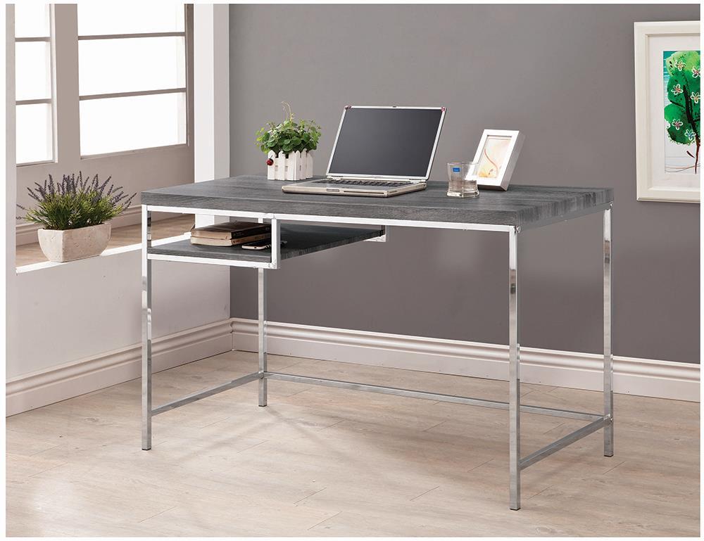 Kravitz Rectangular Writing Desk Weathered Grey and Chrome Kravitz Rectangular Writing Desk Weathered Grey and Chrome Half Price Furniture