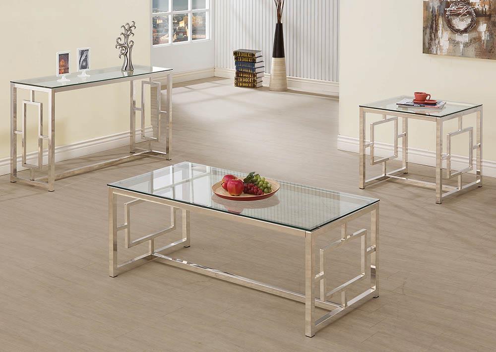 Merced Rectangle Glass Top Sofa Table Nickel Half Price Furniture